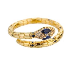 Serpenti Snake 18k Gold plated Blue Crystal Eyes Ring